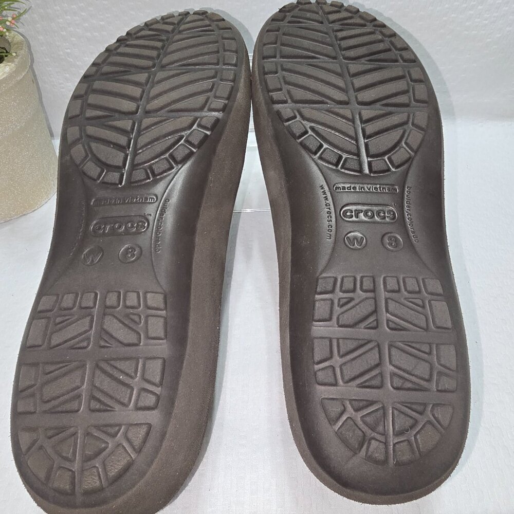CROCS WOMENS LINA COMFORT BALLET FLATS BROWN FAUX FUR LINING SIZE 8 - Picture 4 of 7